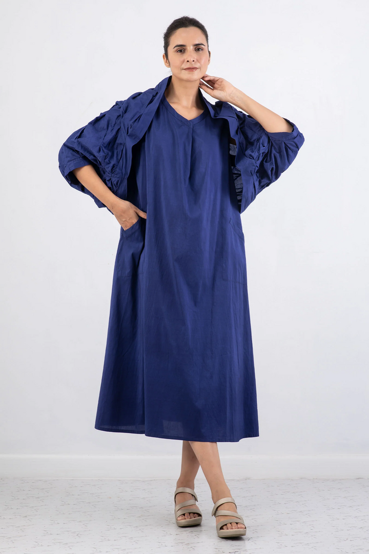 DYED COTTON SILK VOILE WAVY TUCK SHRUG - dc1067-blu -