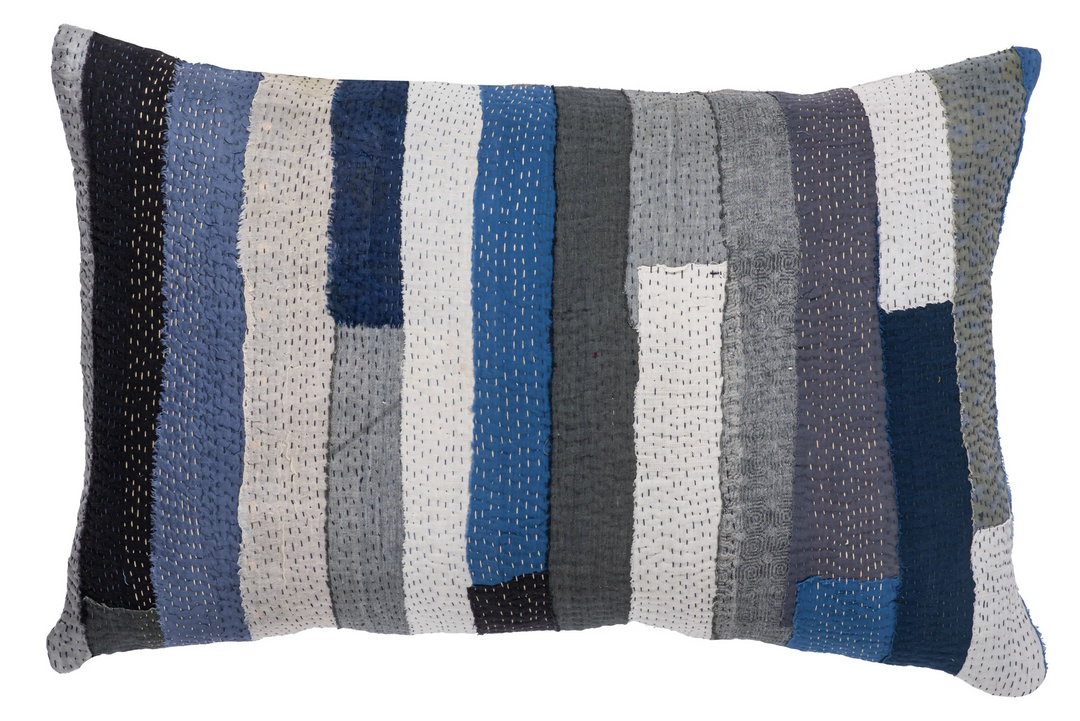 Stripe Patch Pillow Sham -Blue-