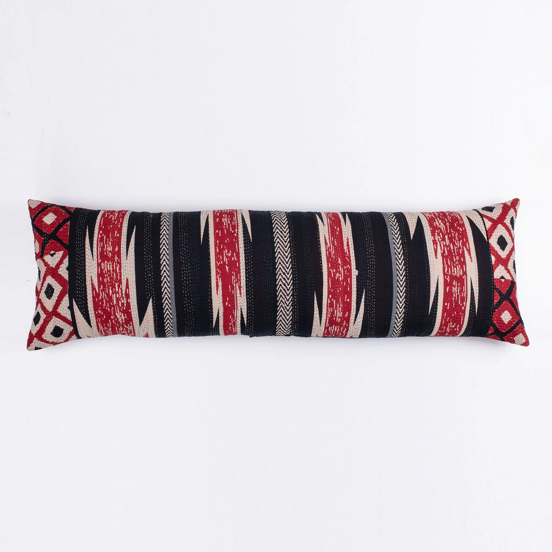 Monotone Ikat Handmade Vintage Kantha Lumber Pillows -Red -