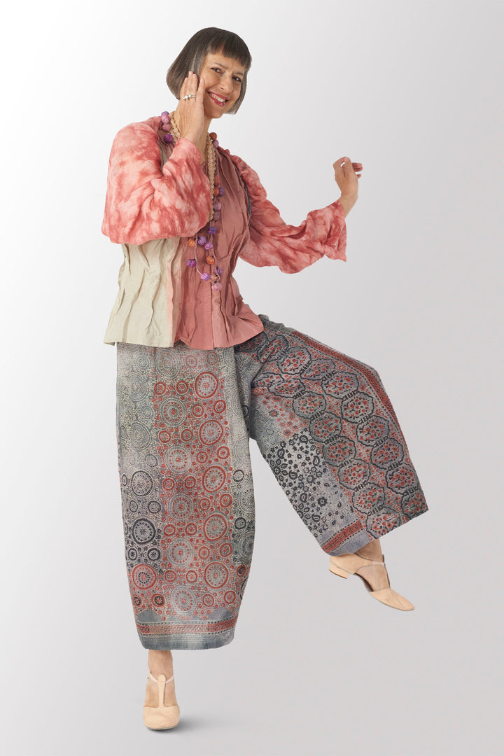 MANHATTAN AJRAKH KANTHA WRAP WIDE PANTS - mh2649-gry -