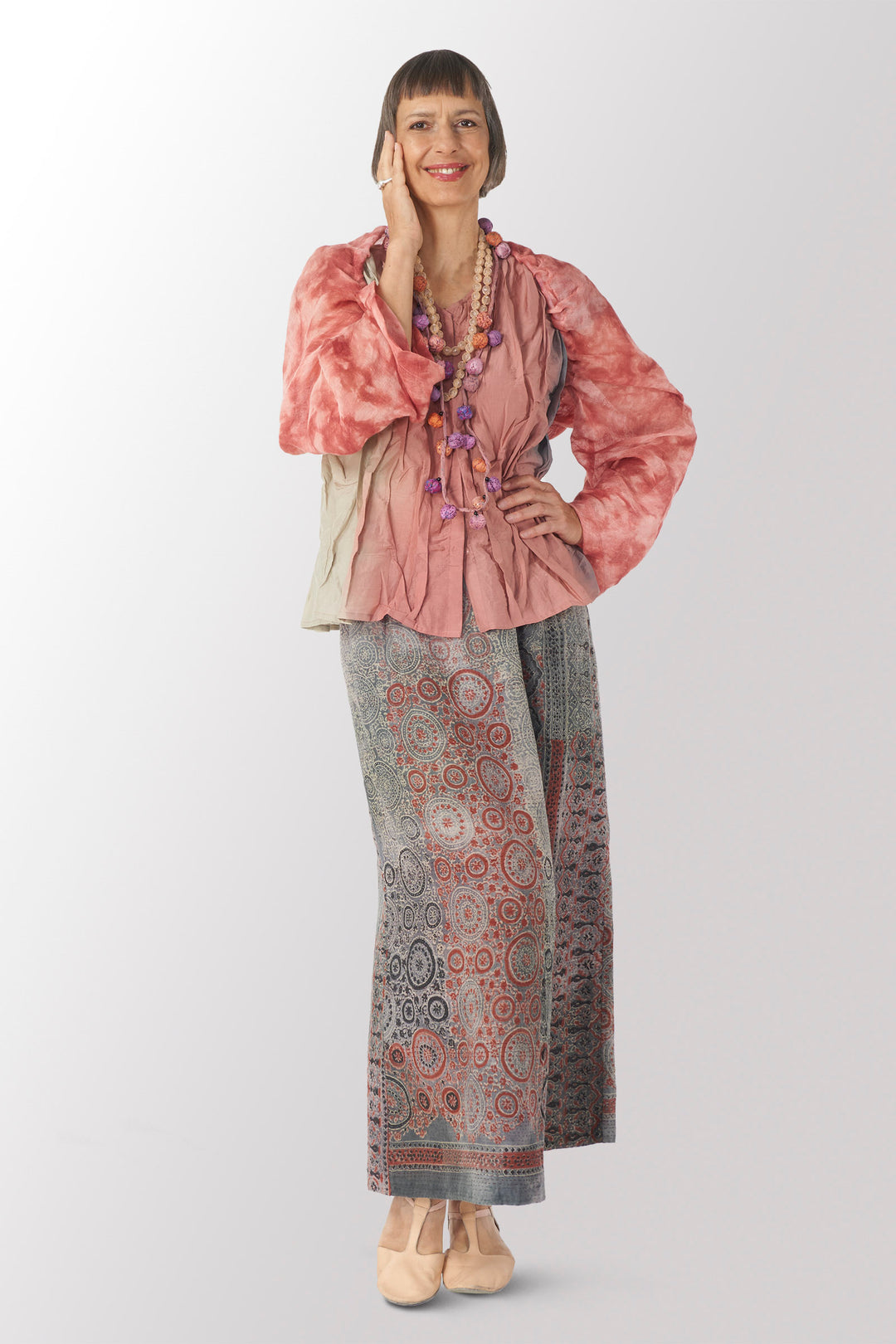 MANHATTAN AJRAKH KANTHA WRAP WIDE PANTS - mh2649-gry -