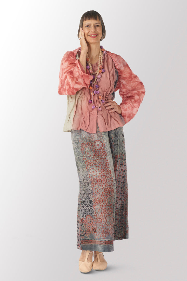 MANHATTAN AJRAKH KANTHA WRAP WIDE PANTS - mh2649-gry -