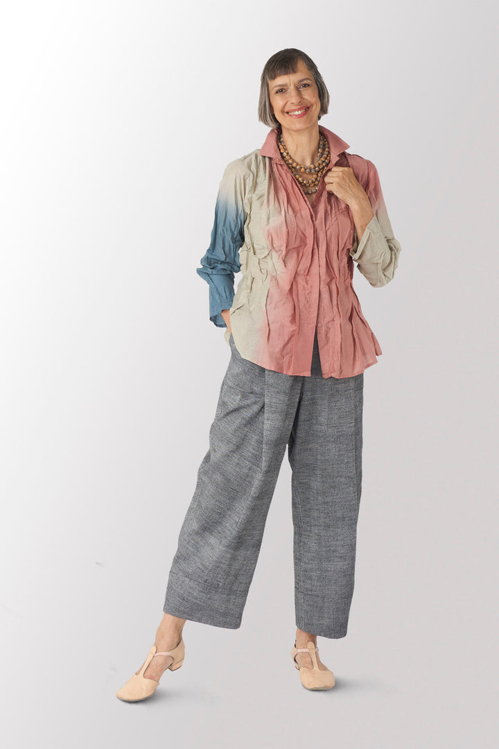 DYED COTTON SILK VOILE WAVY TUCKED SHIRT - dc1541-opi -