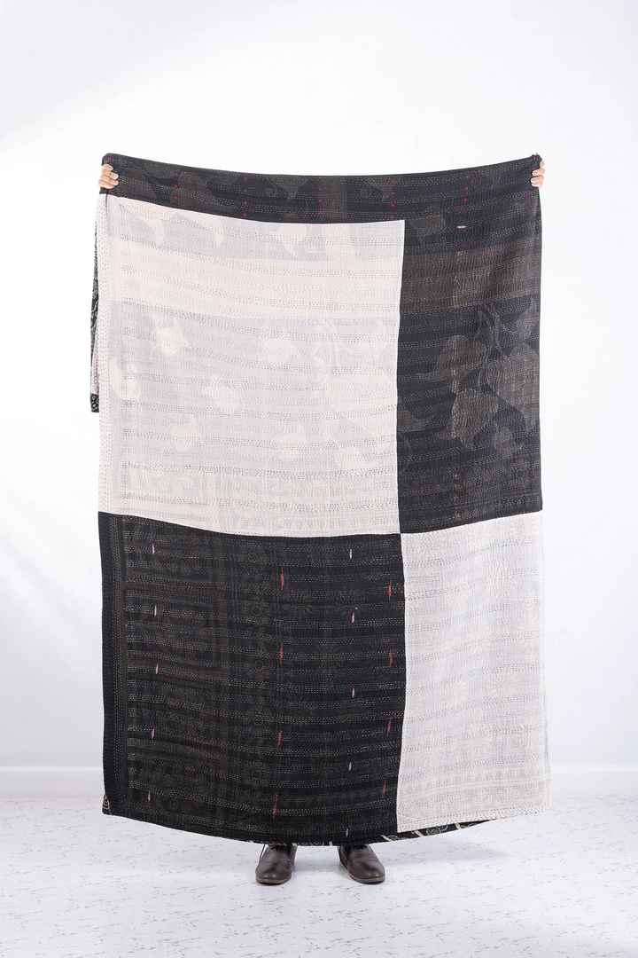 Vintage Cotton Kantha Bedcover -Multi -