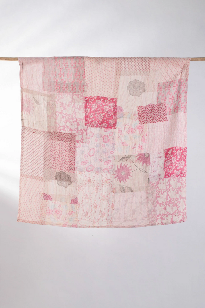 Mosaic Fray Handmade Vintage Kantha Baby Quilt -Pink-