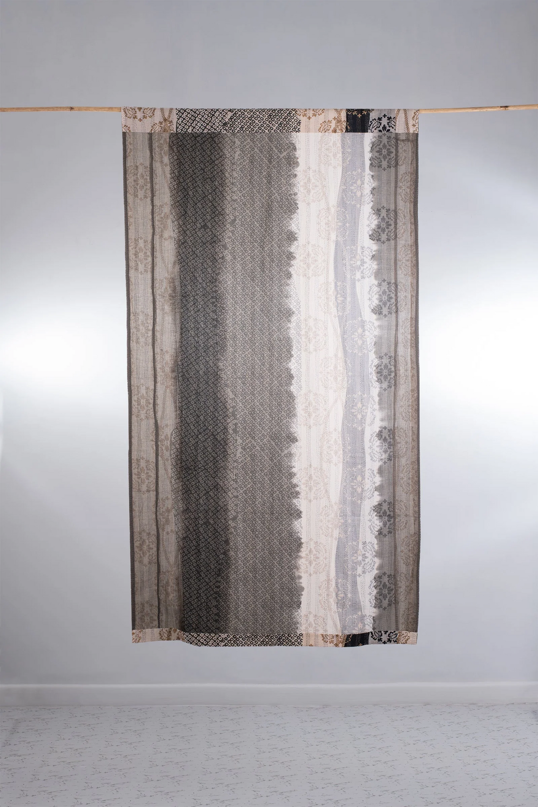 Kimono Cotton Kantha Curtain -Gray -