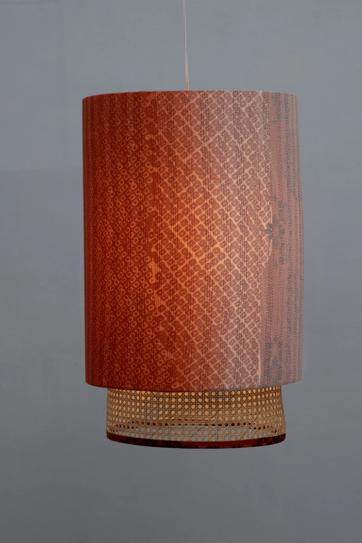 Kimono Cotton Kantha Hanging Lamp -Orange -