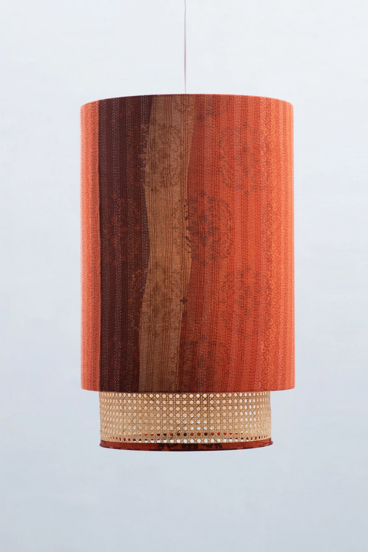 Kimono Cotton Kantha Hanging Lamp -Orange -