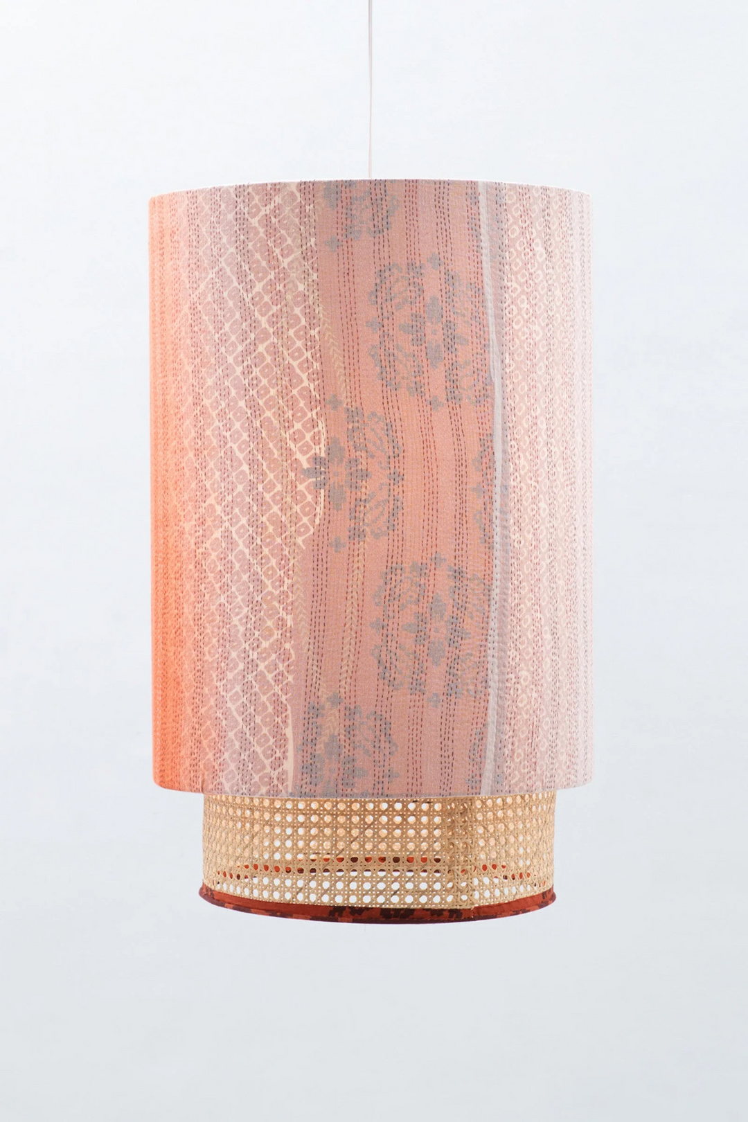 Kimono Cotton Kantha Hanging Lamp -Orange -