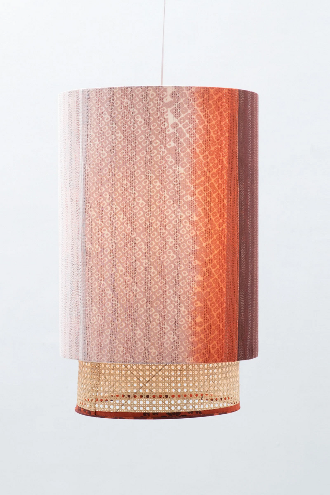 Kimono Cotton Kantha Hanging Lamp -Orange -