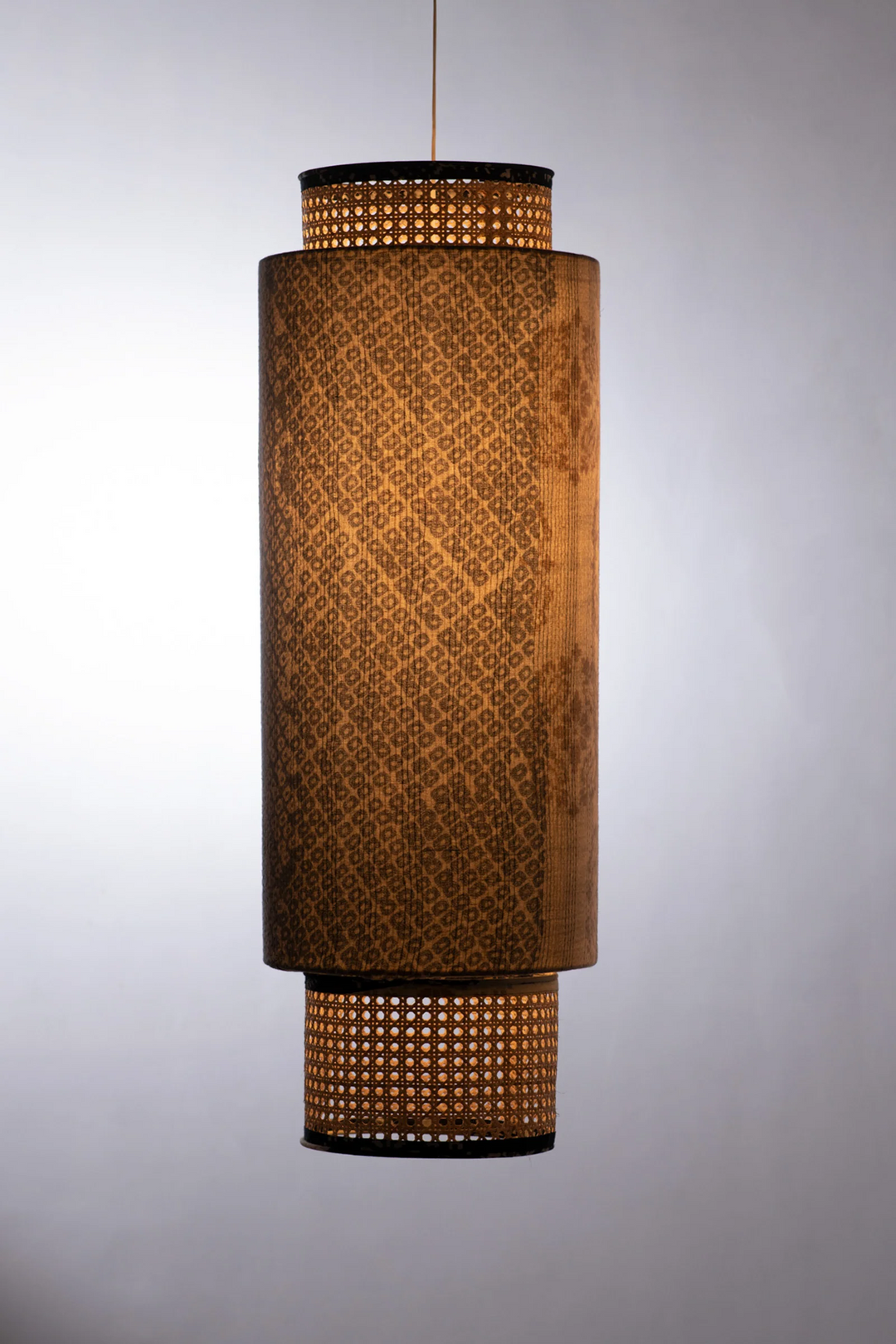 Kimono Cotton Kantha Hanging Lamp -Gray -