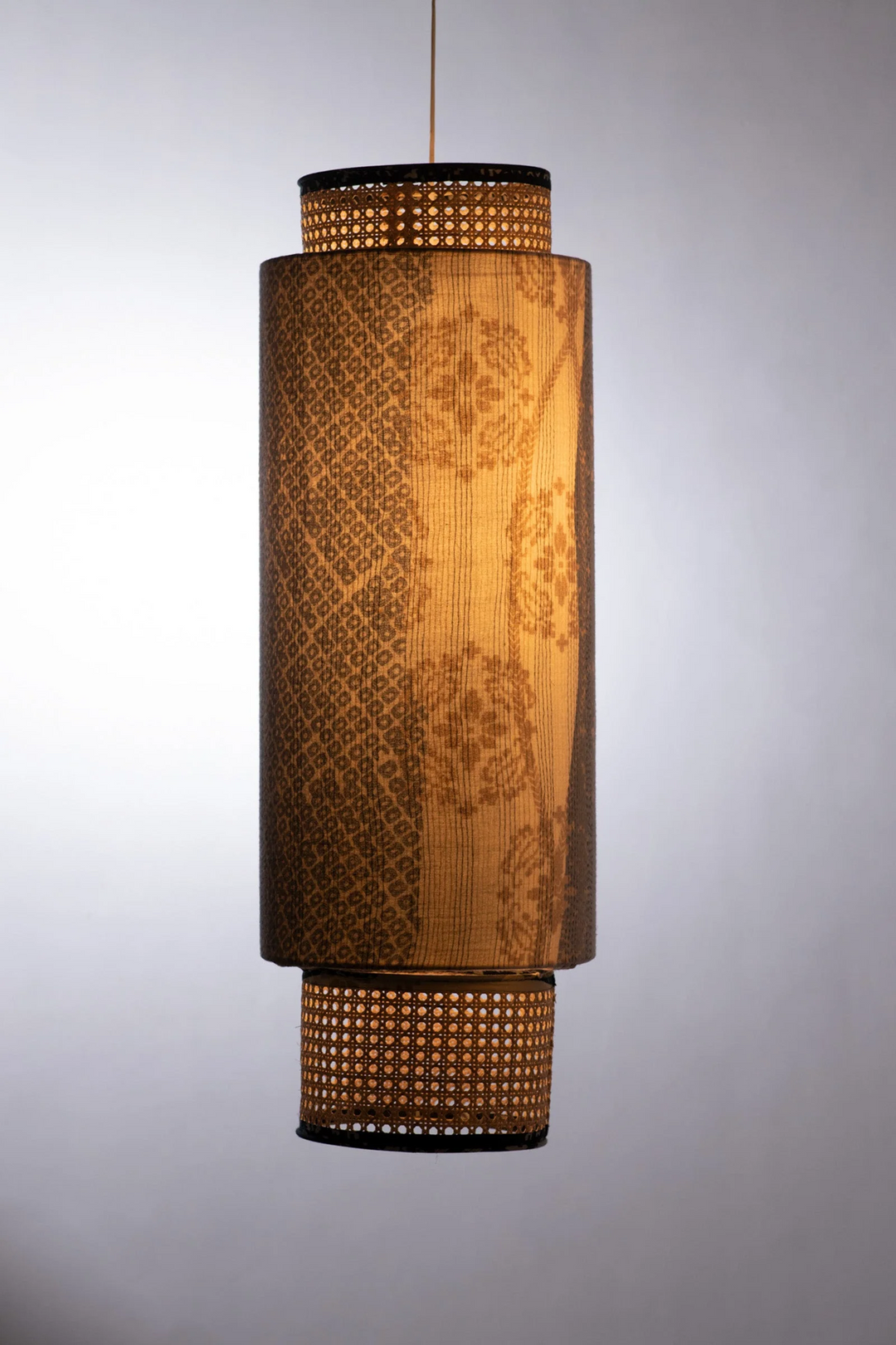 Kimono Cotton Kantha Hanging Lamp -Gray -