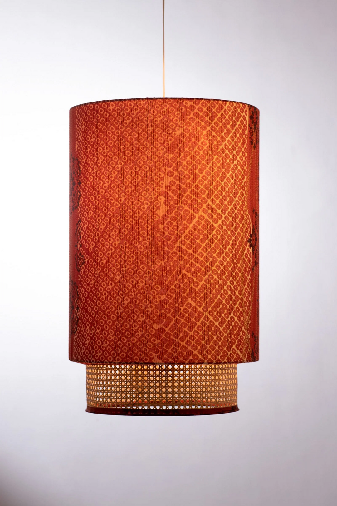 Kimono Cotton Kantha Hanging Lamp -Orange -