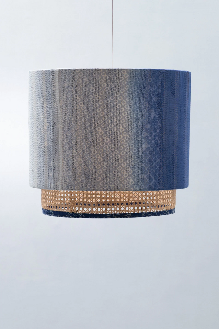 Kimono Cotton Kantha Hanging Lamp -Blue -