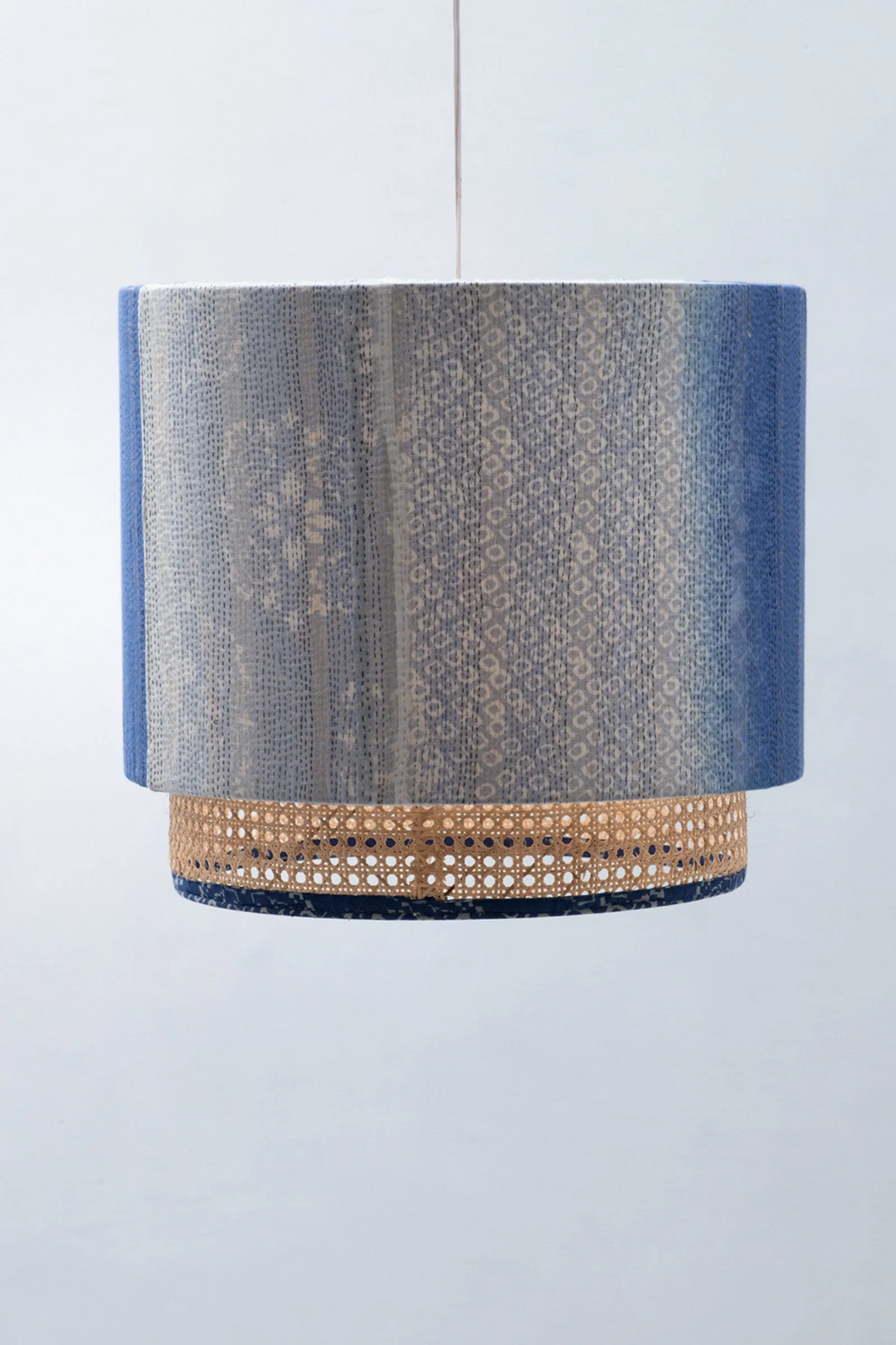 Kimono Cotton Kantha Hanging Lamp -Blue -