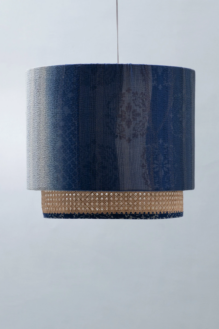 Kimono Cotton Kantha Hanging Lamp -Blue -