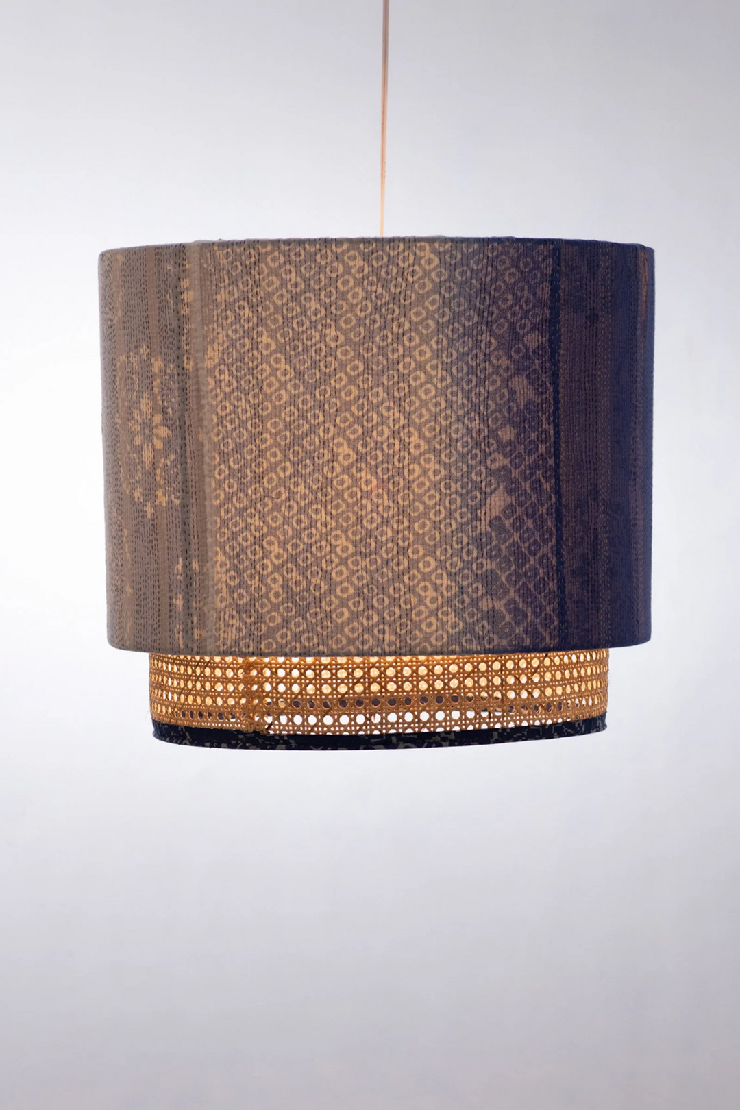 Kimono Cotton Kantha Hanging Lamp -Blue -