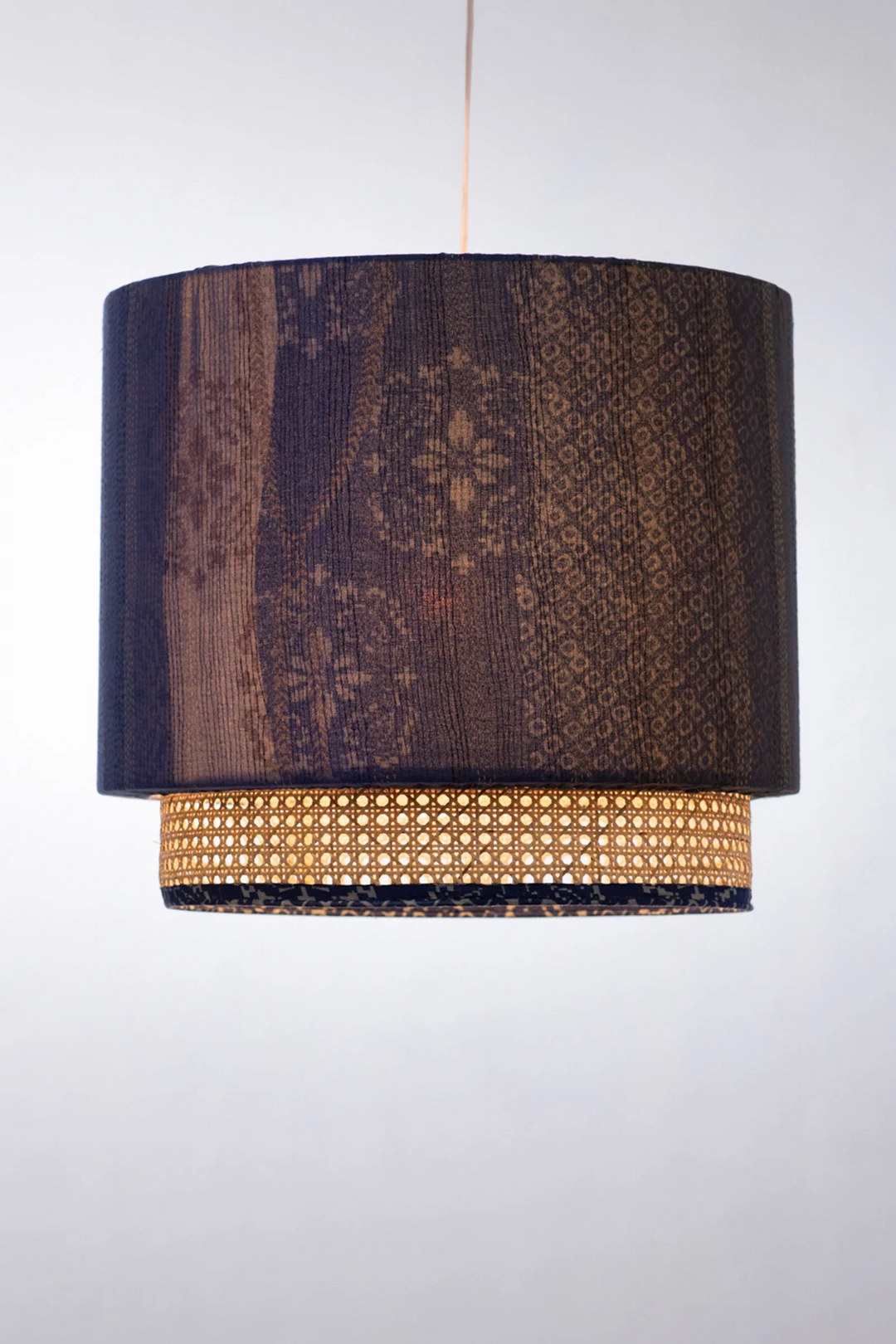 Kimono Cotton Kantha Hanging Lamp -Blue -