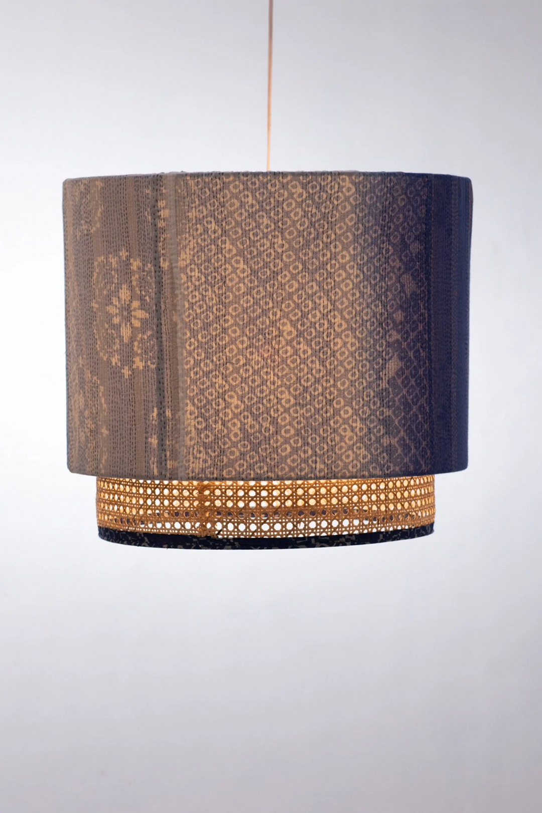 Kimono Cotton Kantha Hanging Lamp -Blue -