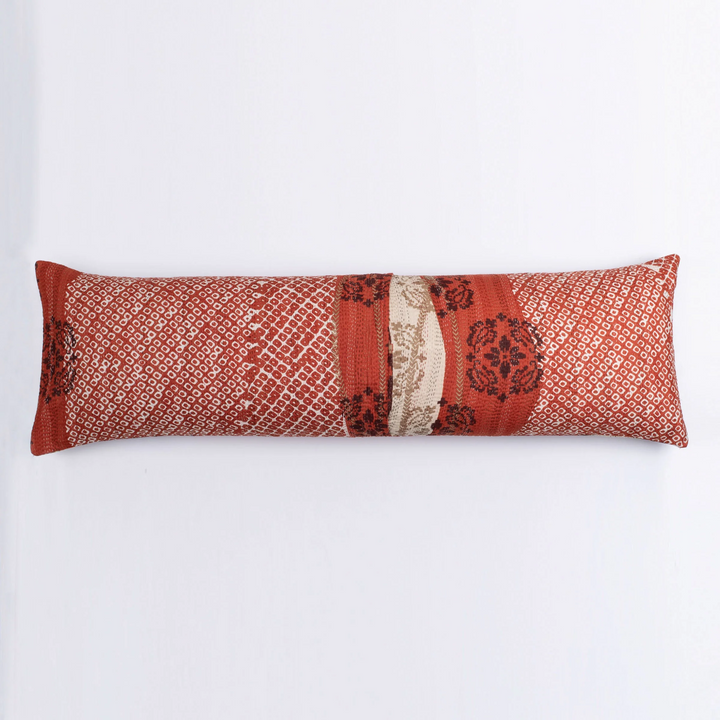 Kimono Cotton Kantha Lumber Pillows -Orange -