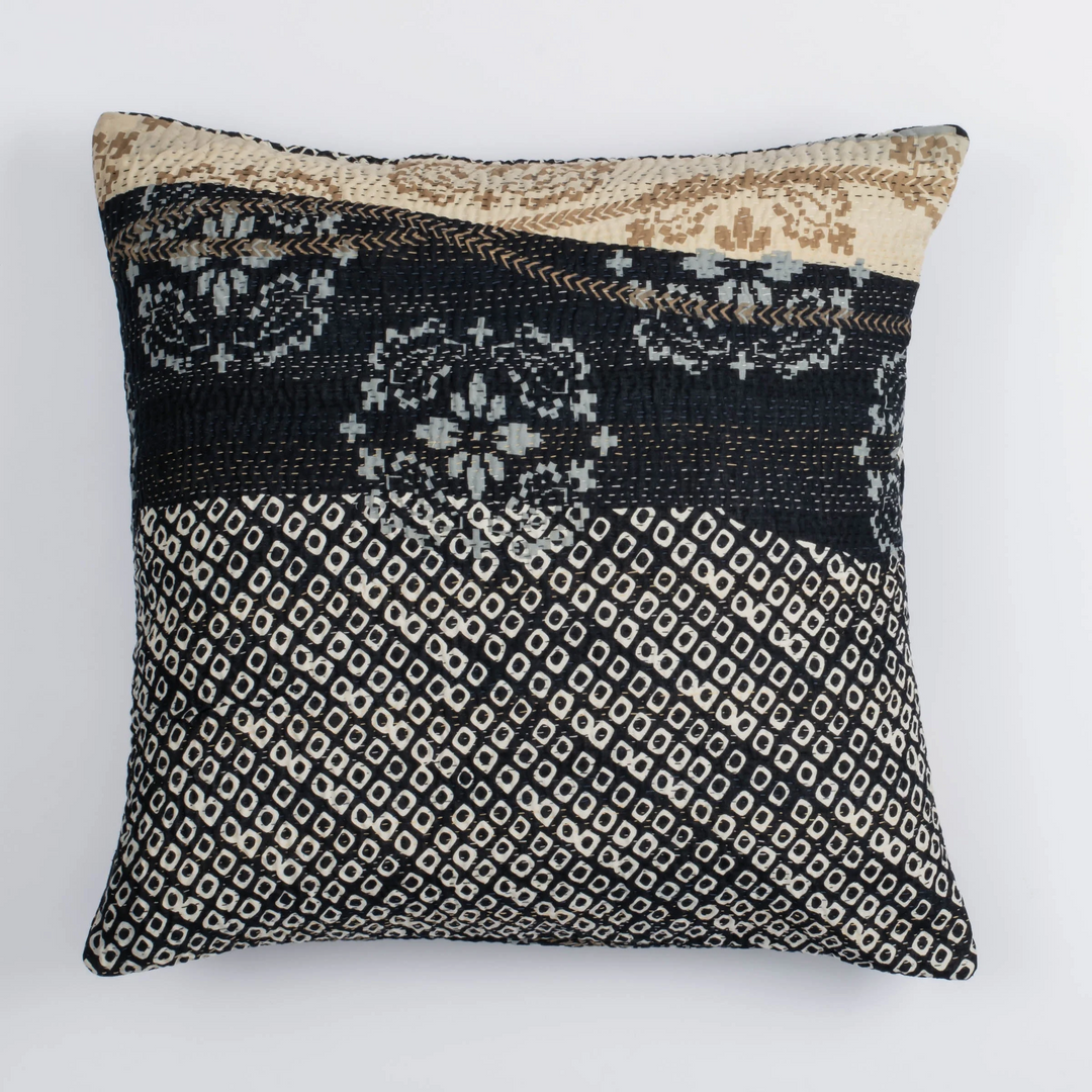 Kimono Cotton Kantha Pillow Sham -Gray -