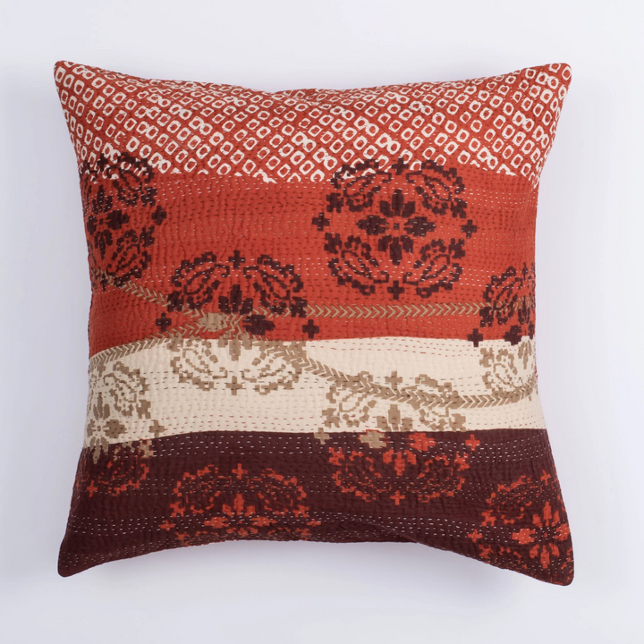 Kimono Cotton Kantha Pillow Sham -Gray -