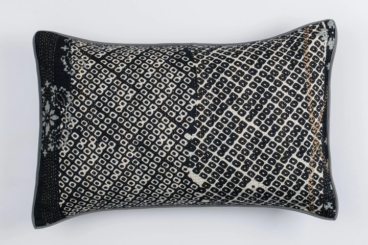 Kimono Cotton Kantha Pillow Sham -Gray -