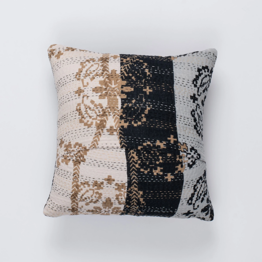 Kimono Cotton Kantha Pillow Sham -Gray -