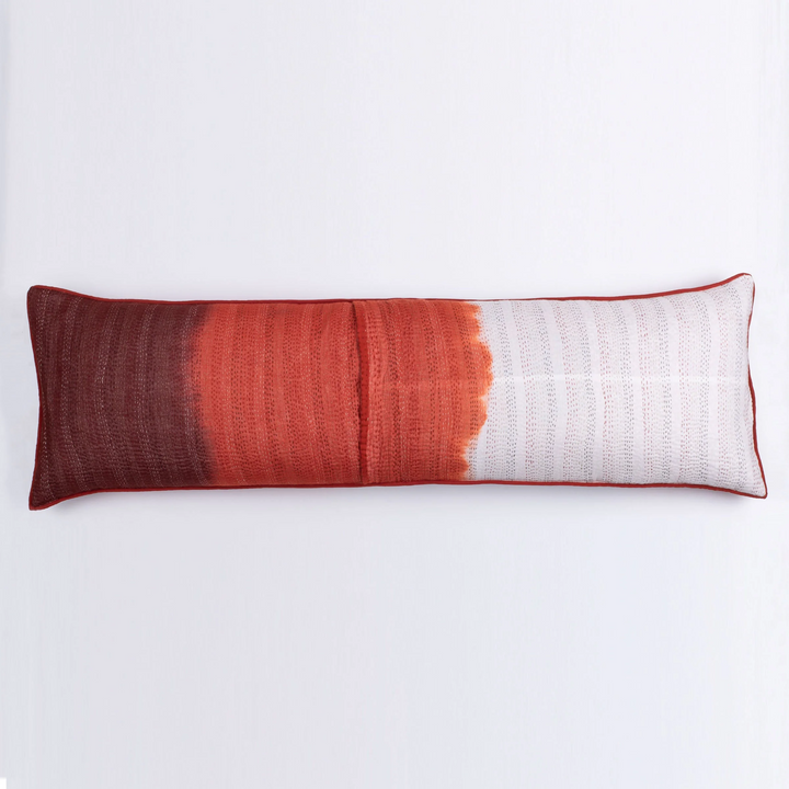 Kimono Cotton Kantha Lumber Pillows -Orange -