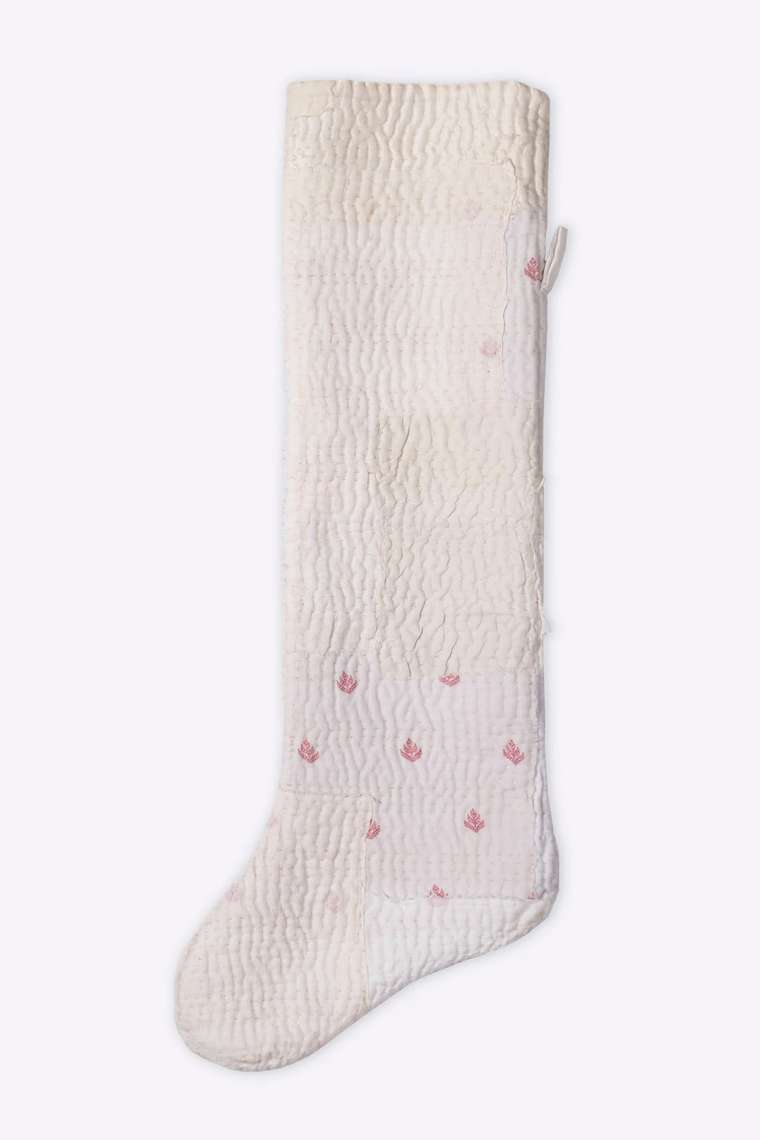 Frayed Patch With Ombre Kantha Holiday Stocking -Red & White -