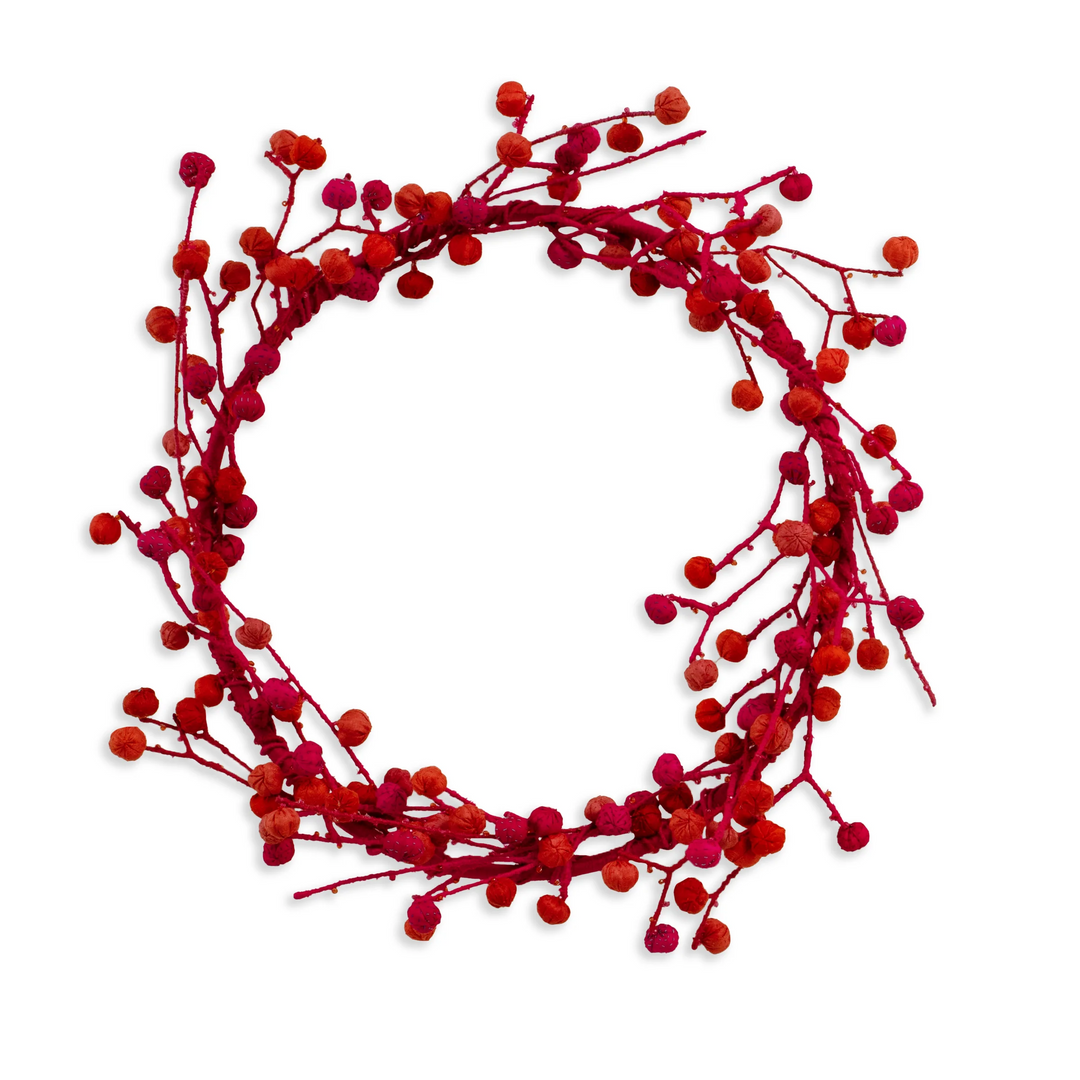 Silk & Cotton Kantha Wreath -Red -