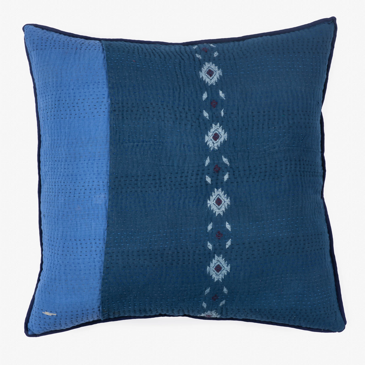 Landscape Handmade Vintage Kantha Pillow Sham -Navy -