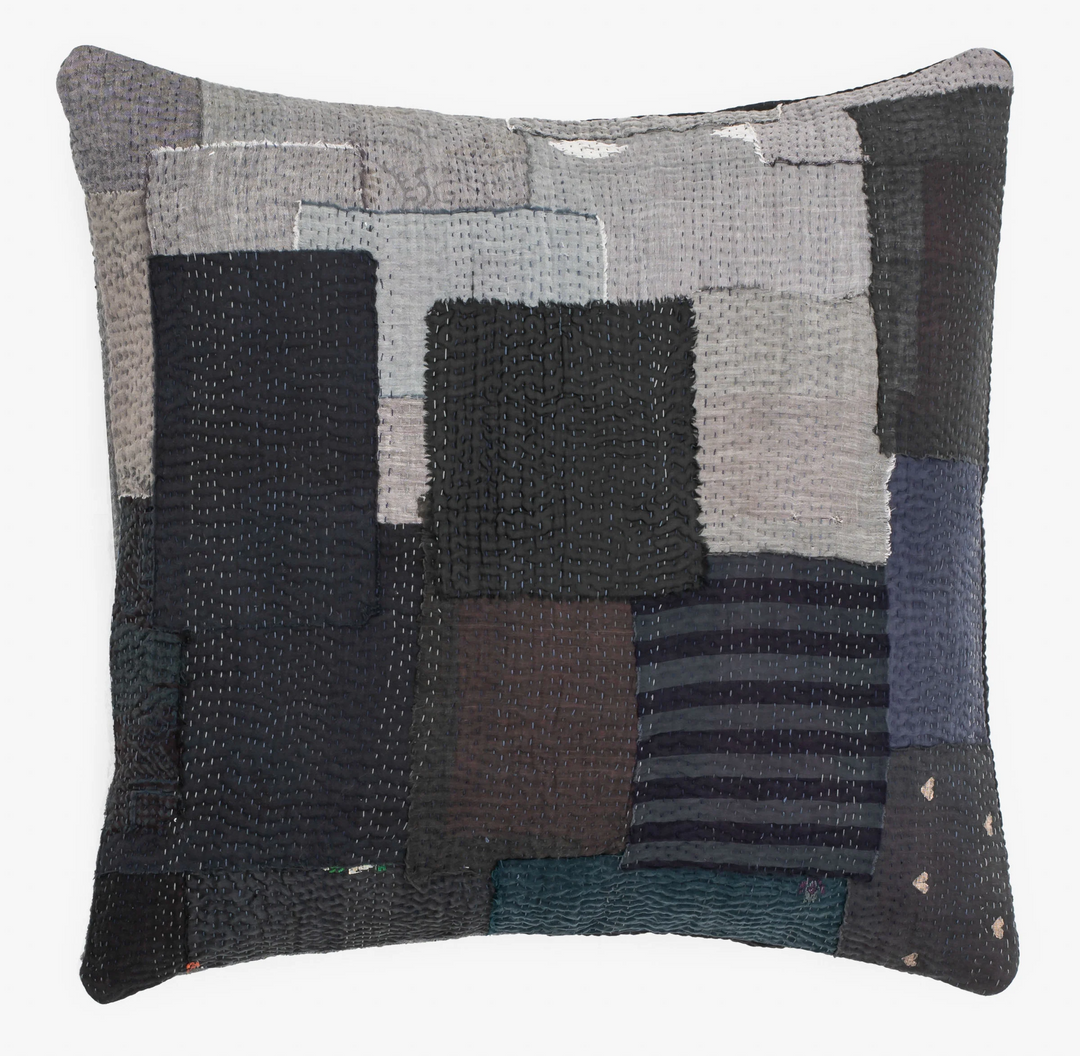 Landscape Handmade Vintage Kantha Pillow Sham -Black -