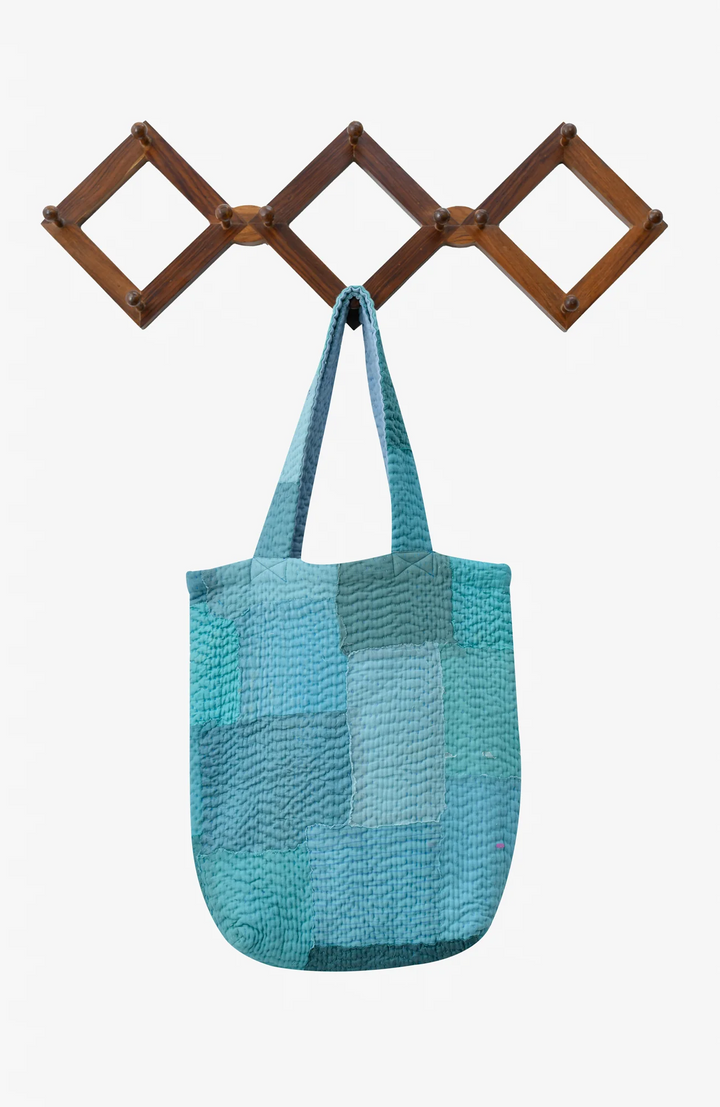 Mosaic Fray Handmade Vintage Kantha Tote Bag -Cornflower -
