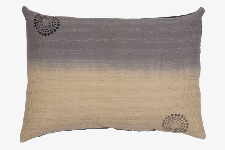 Vintage Fray Patch & Ombre Kantha Pillow Sham -Yellow Stone -