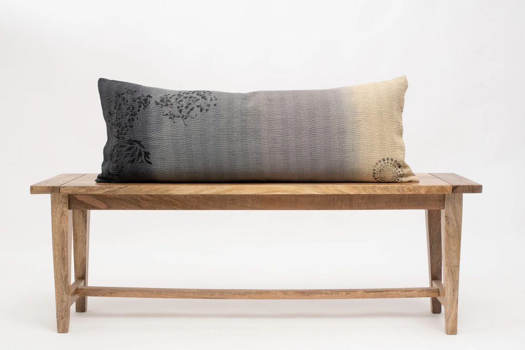 Vintage Fray Patch & Ombre Kantha Lumber Pillows -Yellow Stone -