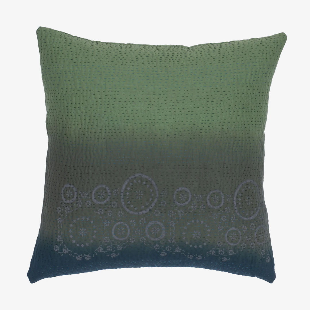 Vintage Fray Patch & Ombre Kantha Pillow Sham -Avocado -