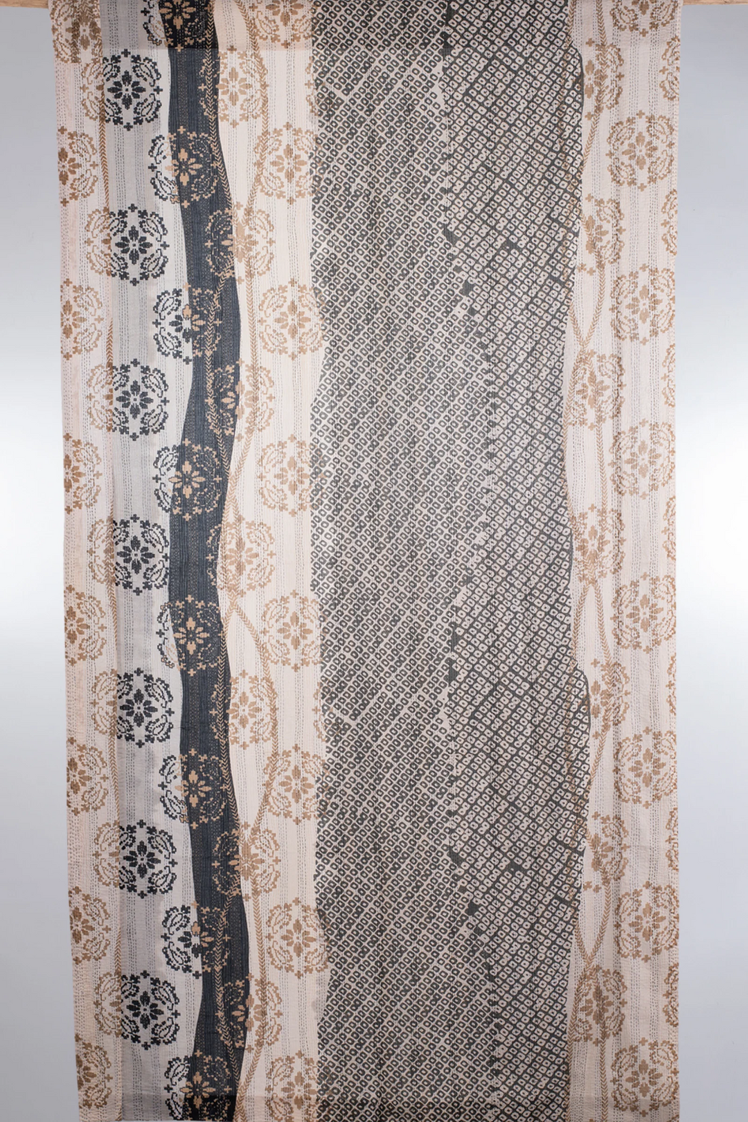 Kimono Cotton Kantha Curtain -Gray -