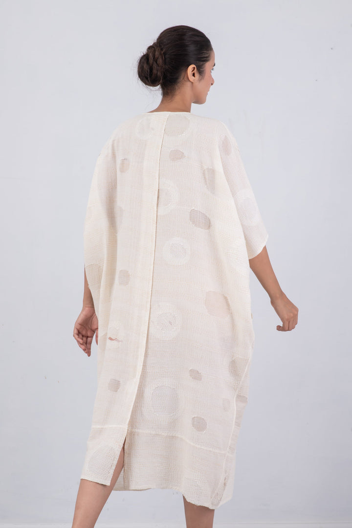 CUT THROUGH DOT AND HOLES KANTHA DOLMAN MAXI - cd2440-ivy -