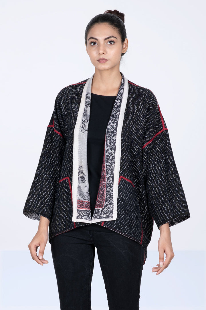 COTTON PAISLEY KANTHA MINI KIMONO JKT - cp2055-wht -