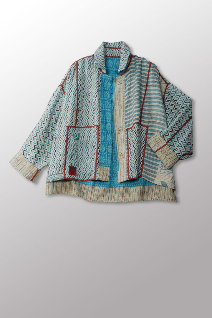 VINTAGE COTTON KANTHA CROPED SHIRT JACKET - cv2075-0002a -