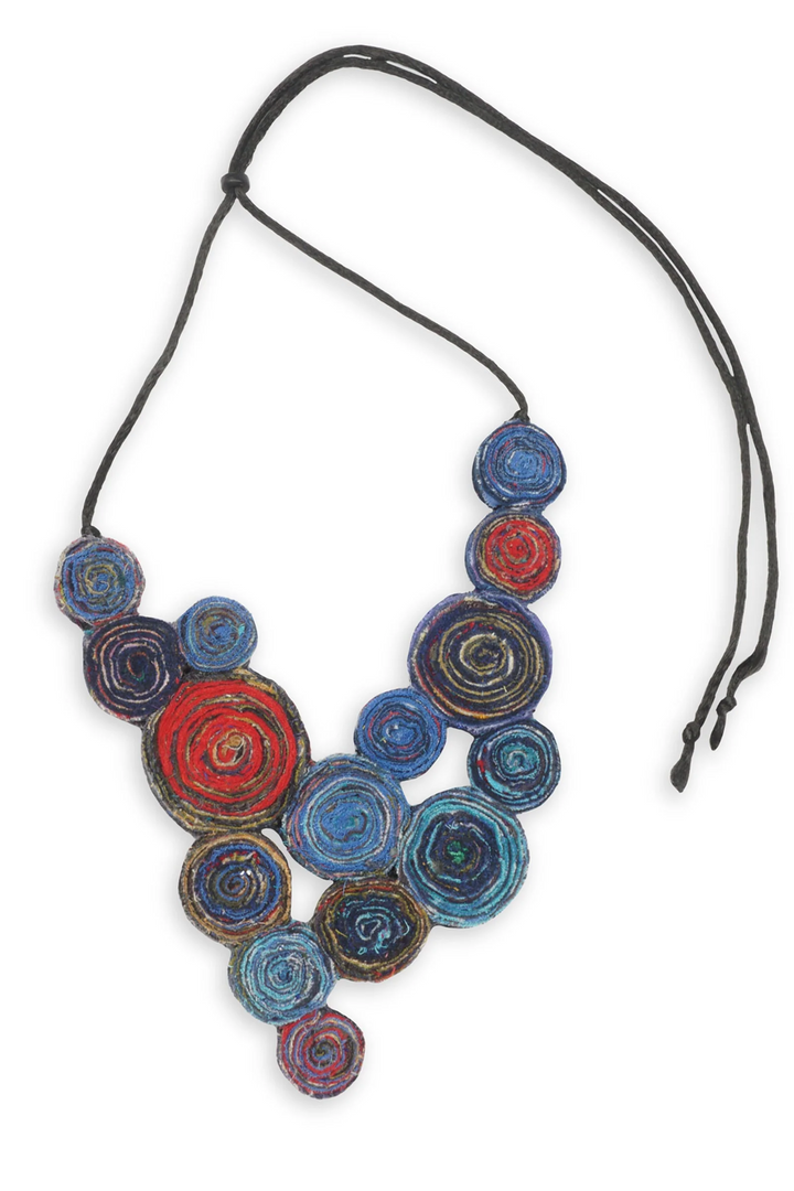 VINTAGE COTTON KANTHA EDDY SHORT NECKLACE - cv2715-blu -