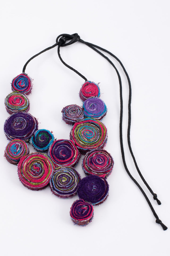 VINTAGE COTTON KANTHA EDDY SHORT NECKLACE - cv2715-prp -