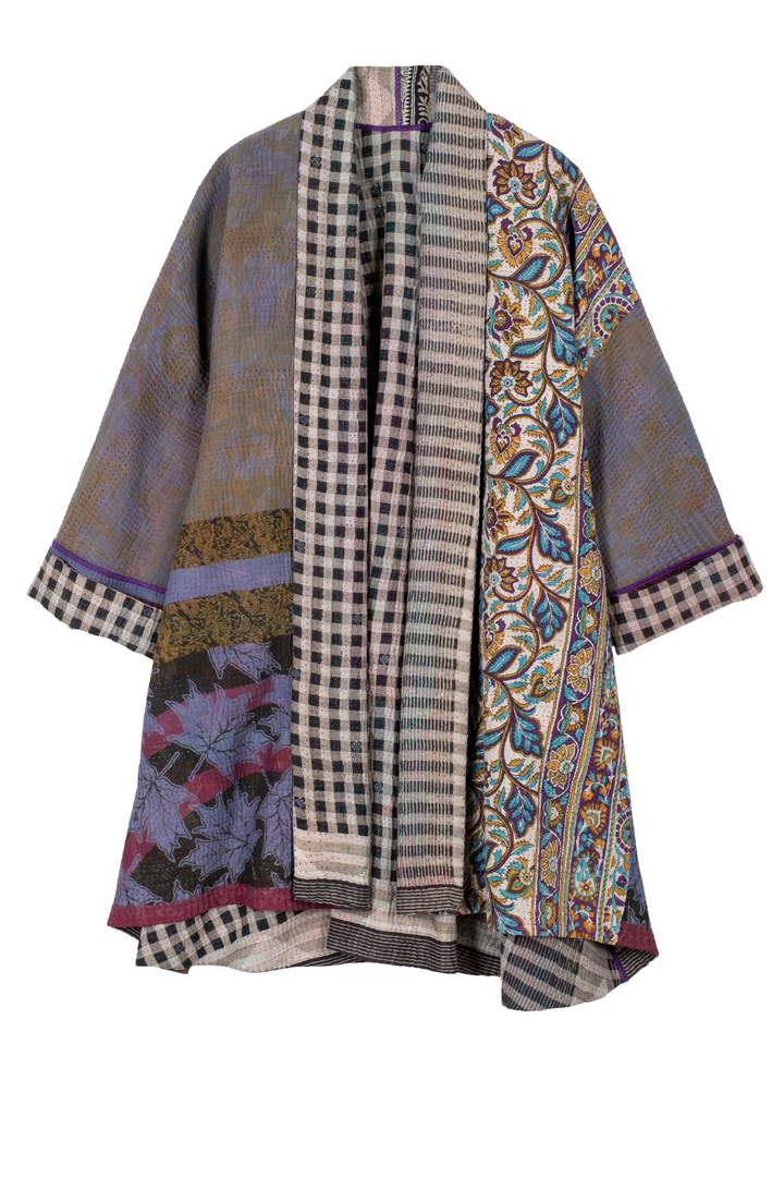 VINTAGE COTTON KANTHA KIMONO LONG JACKET - cv4005-5001a -