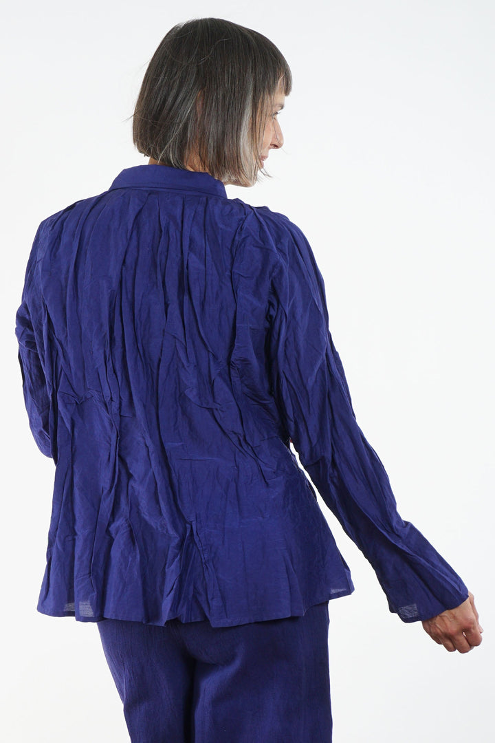 DYED COTTON SILK VOILE WAVY TUCKED SHIRT - dc1541-blu -