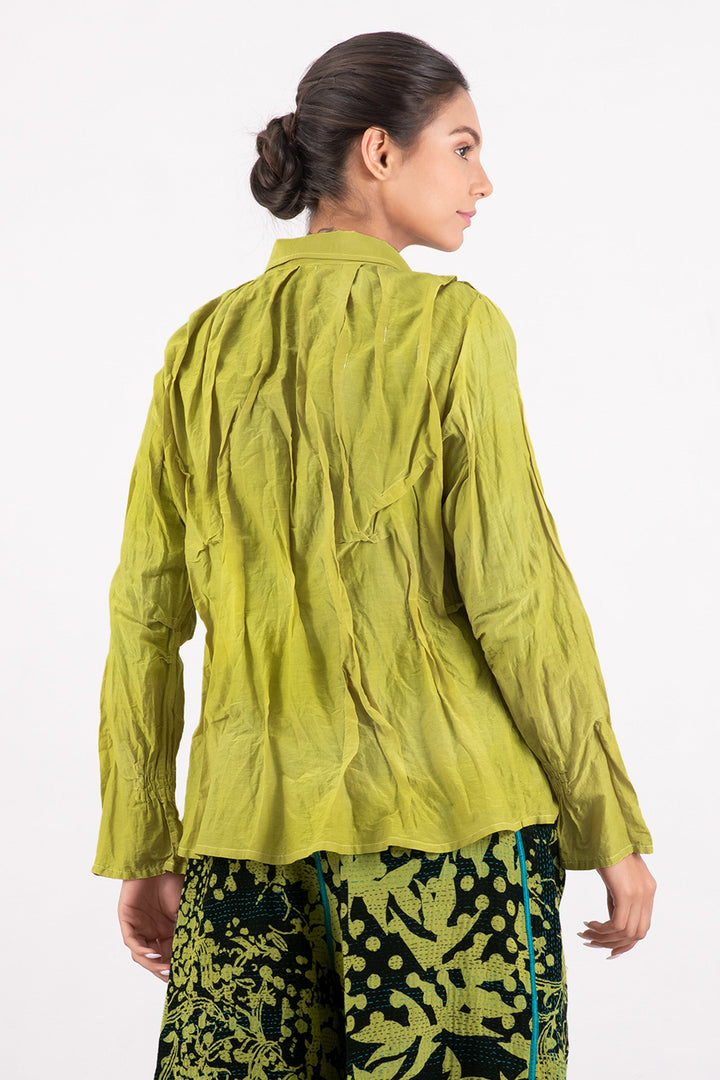 DYED COTTON SILK VOILE WAVY TUCKED SHIRT - dc1541-cha -