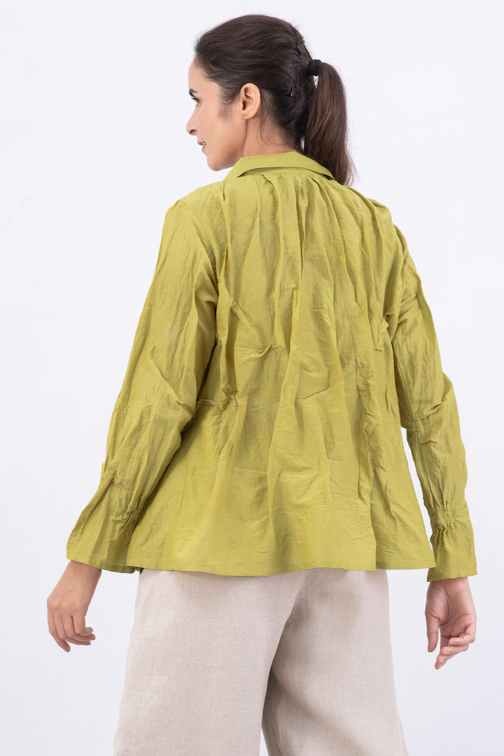 DYED COTTON SILK VOILE WAVY TUCKED SHIRT - dc1541-cha -