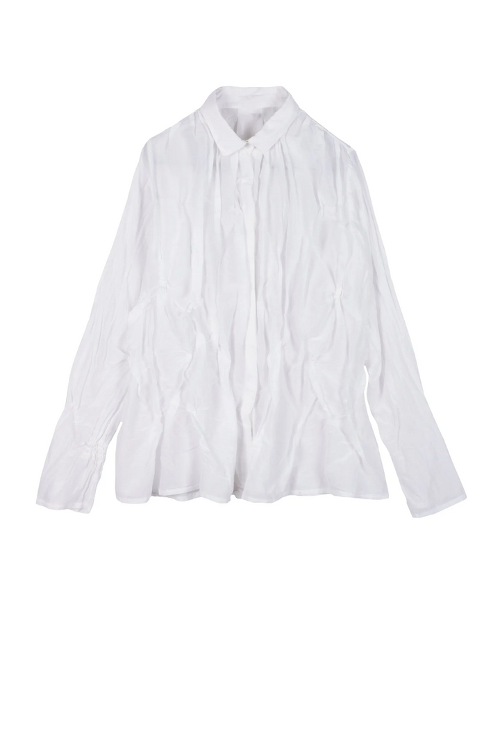 DYED COTTON SILK VOILE WAVY TUCKED SHIRT - dc1541-wht -