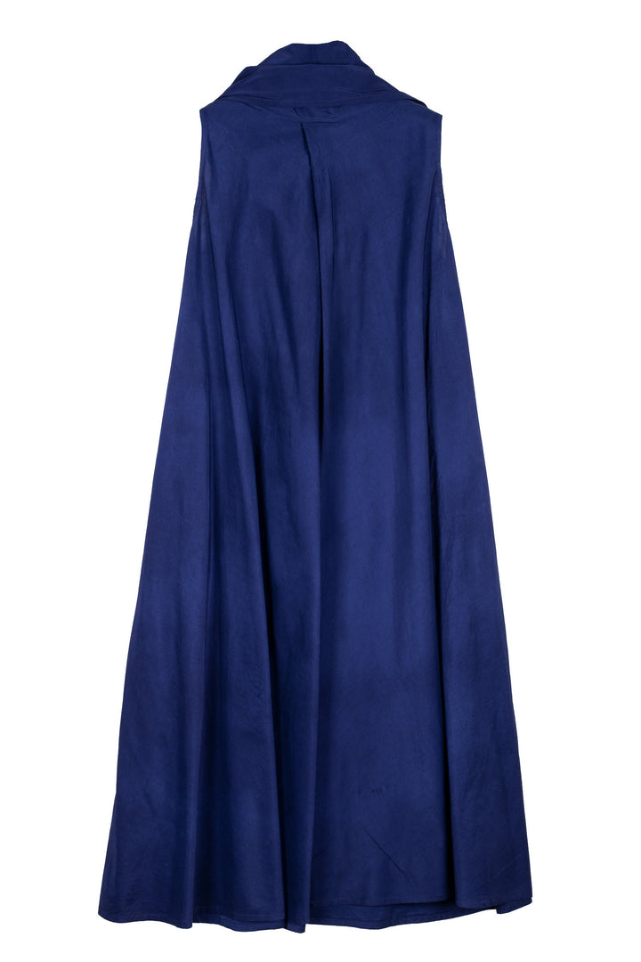 DYED COTTON SILK HEAVY VOILE WAVY COWL NECK MAXI DRESS - dh1438-blu -