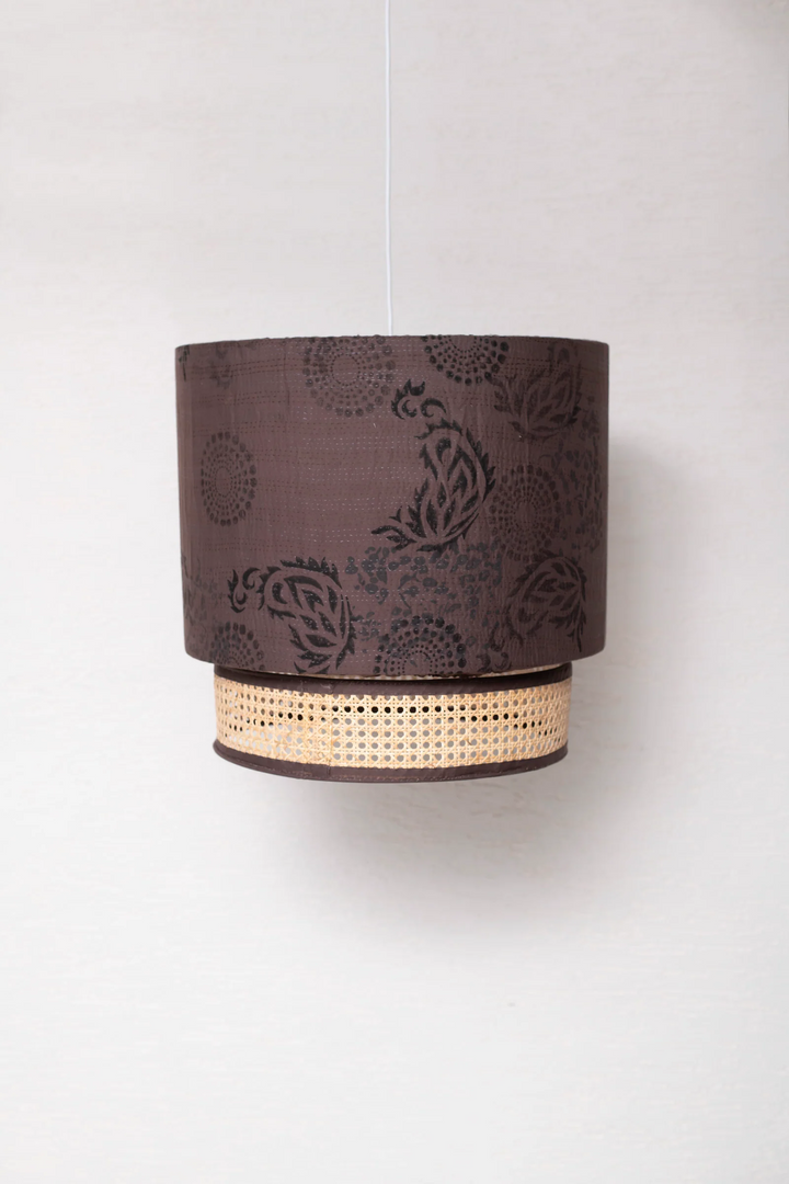 Vintage Fray Patch & Ombre Kantha Hanging Lamp -Chocolate -